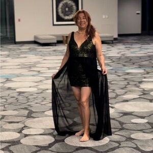 Elegant Black and Gold High Low Dress